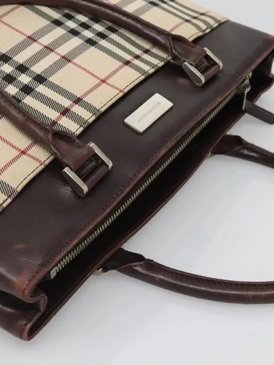 BURBERRY Nova Check Hand Bag Nylon Beige Silver Auth 120399 - Picture 7 of 16